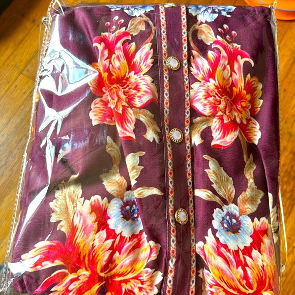 NWT$250 Dalia MacPhee Long Sleeve Maxi Belted Burgundy Floral Shirt Dress LARGE - Picture 11 of 12